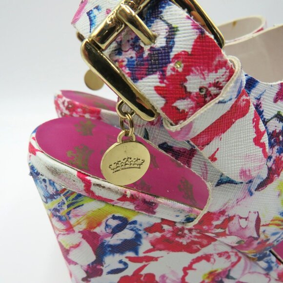 Juicy Couture Shoes Womens Size 8 Wedge Sandals Pink White Ankle Strap Platform‎ - Picture 4 of 9